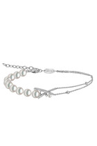 Sleek Chain Bracelet, 18k White Gold, Diamond & Pearl